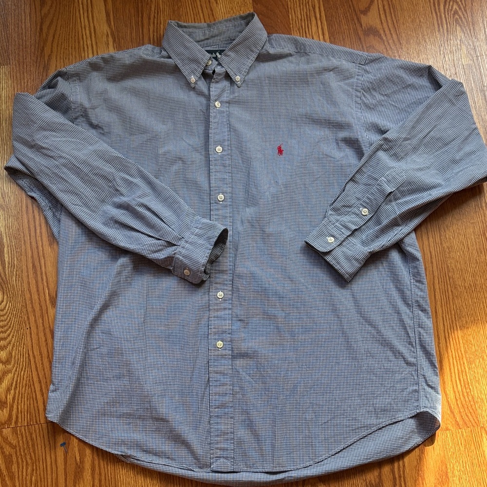 Ralph Lauren Men's Light Blue Micro-Check Button-Down Shirt with Red Pony